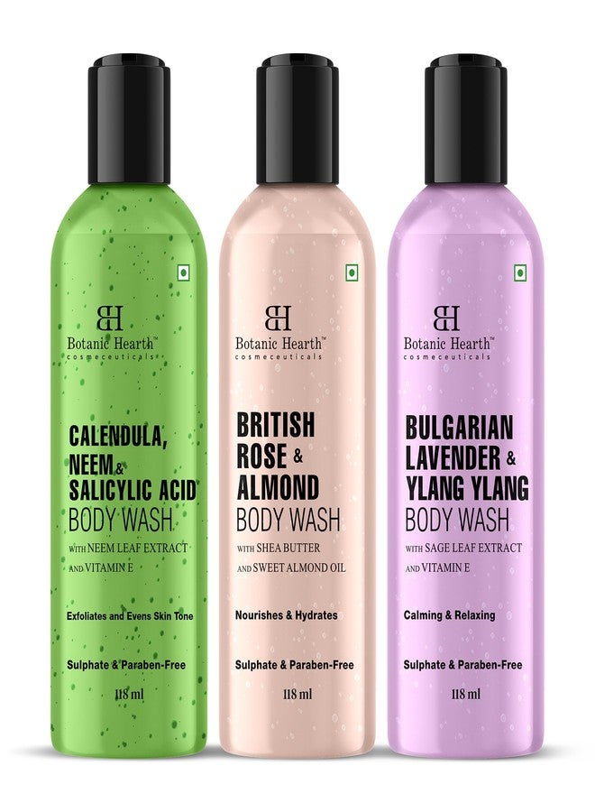Botanic Hearth Body Wash Set of 3 – British Rose, Neem & Lavender | Hydrating & Purifying Shower Gel | Deep Cleansing, Refreshing & Nourishing | For All Skin Types | 118ml Each - Image 1