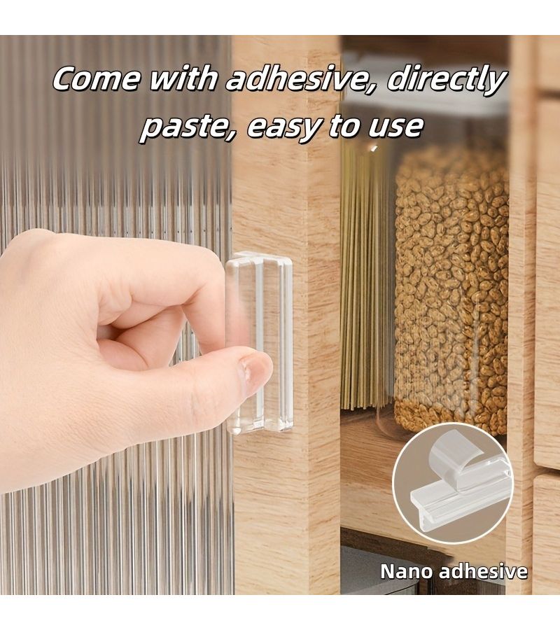 2pcs Self Adhesive Transparent No Drill Drawer Handles Square Soft Pulls Strong Adhesive Durable Plastic Invisible Cabinet Door Handles No Screws Required For Modern Kitchen Wardrobe - Image 1