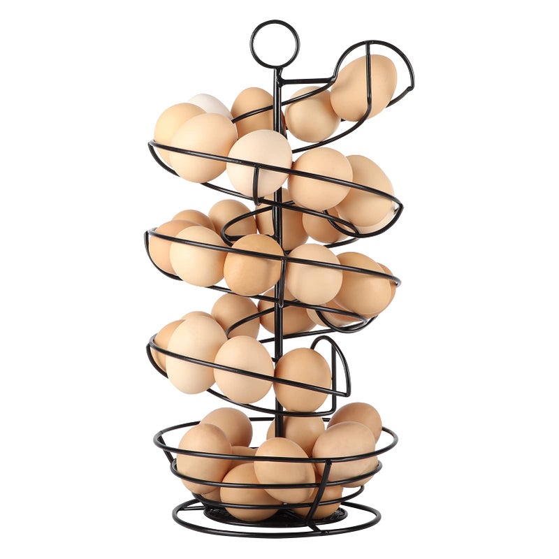 QUTREY Black Metal Egg Skelter with Storage Basket  Spiral Design Egg Holder for Large Egg for Countertop  Kitchen - Image 1