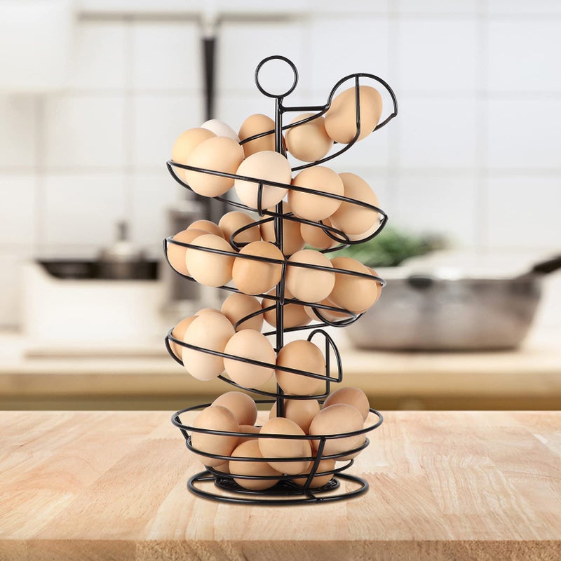 QUTREY Black Metal Egg Skelter with Storage Basket  Spiral Design Egg Holder for Large Egg for Countertop  Kitchen - Image 5