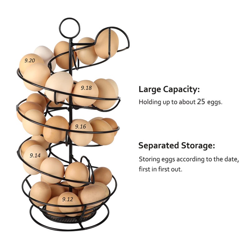 QUTREY Black Metal Egg Skelter with Storage Basket  Spiral Design Egg Holder for Large Egg for Countertop  Kitchen - Image 4