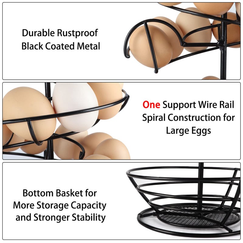 QUTREY Black Metal Egg Skelter with Storage Basket  Spiral Design Egg Holder for Large Egg for Countertop  Kitchen - Image 3