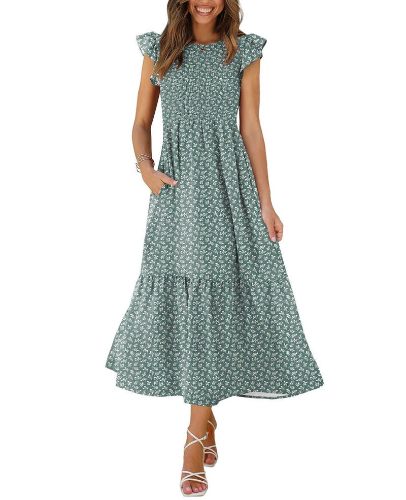 OFEEFAN Maxi Dress for Women Green Baby Shower Dress Floral Dress M - Image 1