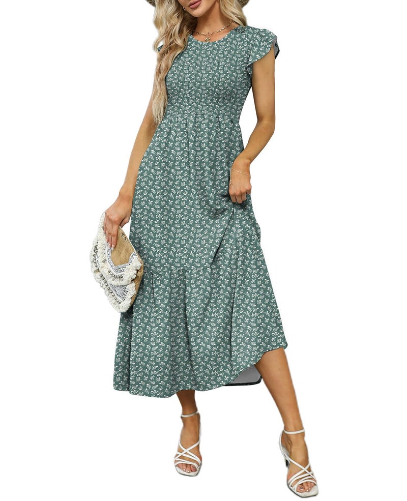 OFEEFAN Maxi Dress for Women Green Baby Shower Dress Floral Dress M - Image 4