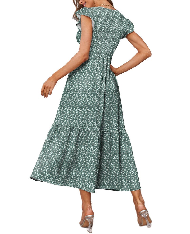 OFEEFAN Maxi Dress for Women Green Baby Shower Dress Floral Dress M - Image 3
