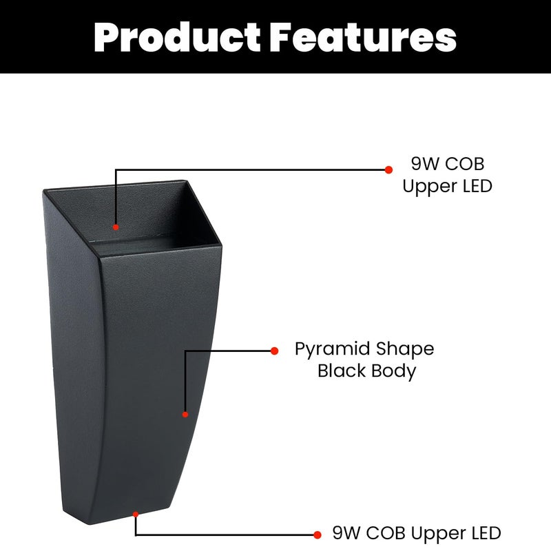 GIGAWATTS 9W Pyramid Wall Light 2 Way BIS Approved 110LM COB LED Exterior Indoor Mount Fixture Up Down Sconce Lamp for Home Yard Staircase Living Room Bedroom Decor 1Pc Warm White - Image 2