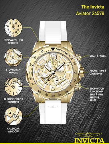 Invicta Men's 24578 Aviator Analog Display Quartz White Watch - Image 4