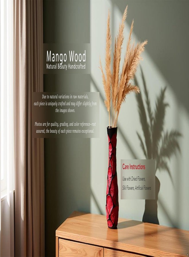 AeraVida Beautifully Carved 10-Inch Red & Black Mango Tree Wood Vase | Handcrafted Decorative Wooden Flower Vase | Elegant Home Decor Accent - Image 2