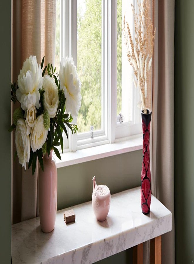 AeraVida Beautifully Carved 10-Inch Red & Black Mango Tree Wood Vase | Handcrafted Decorative Wooden Flower Vase | Elegant Home Decor Accent - Image 3