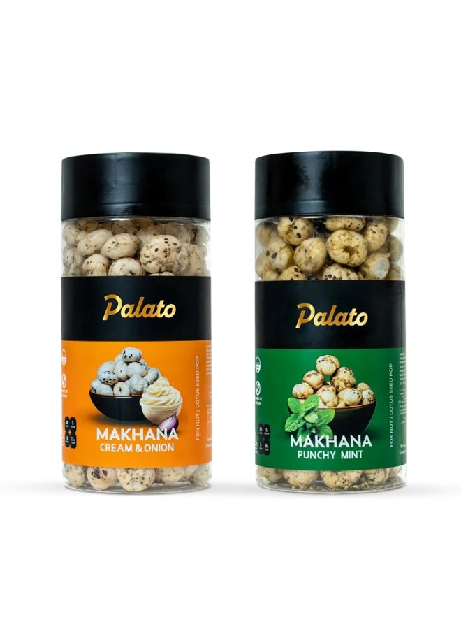 Premium Makhana 2 Delicious Flavors - Punchy Mint + Cream & Onion (Pack of 2)