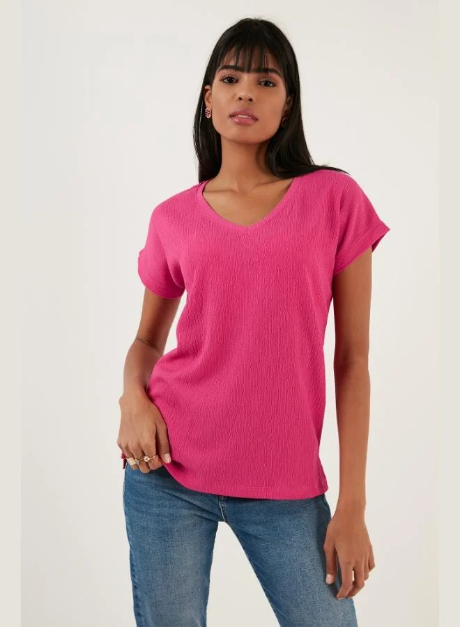 Lela Lela Relaxed Fit Flexible V-Neck Blouse Women's Blouse 5865039