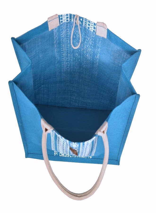 Daffodil Jute Bags | Tote Bag | Handcrafted Khari Print Bag | Multipurpose Carry Bag | Durable Bags for Men & Women | Jute Handbags with Button Loop Closure (T blue) - Image 5