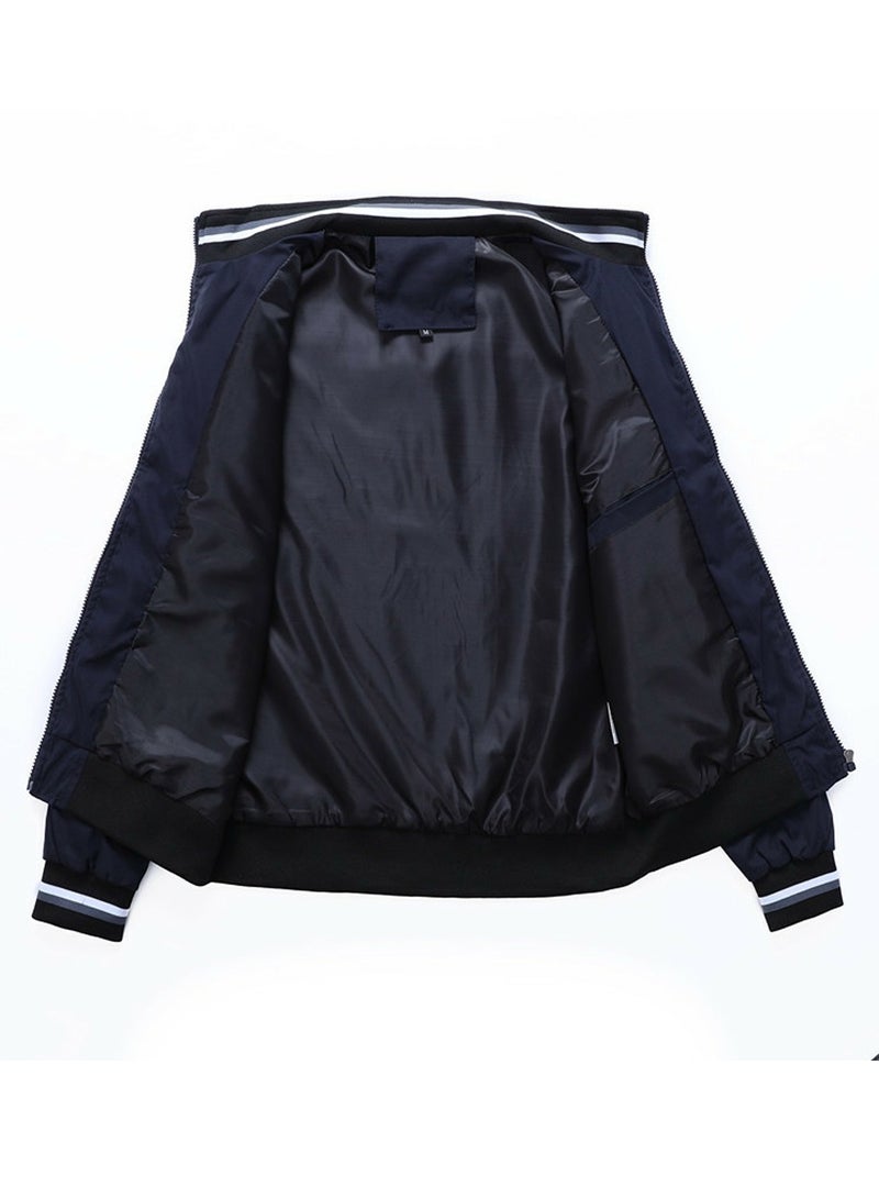 Loquat Men's Zippered Loose Work Jacket Long Sleeve Casual Coat Navy Blue  - Image 3