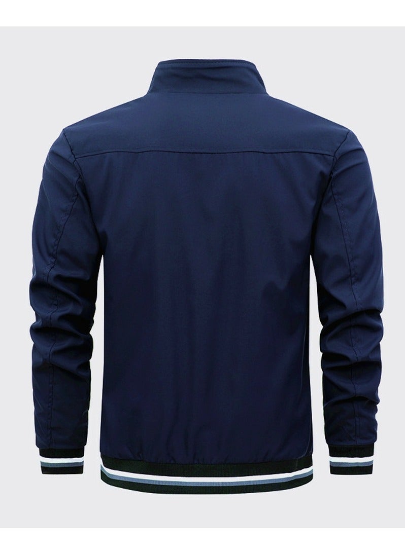 Loquat Men's Zippered Loose Work Jacket Long Sleeve Casual Coat Navy Blue  - Image 2