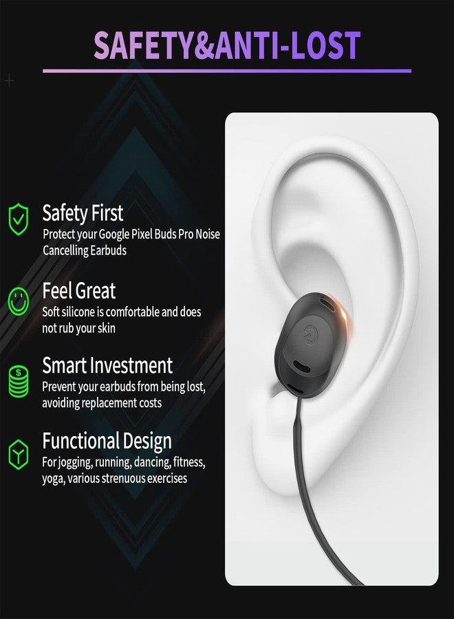 WOFRO Anti-Lost Strap for Google Pixel Buds Pro Earbuds (2022), Sports Soft Silicone Lanyard Accessories Compatible with Google Pixel Buds Pro - Noise Canceling Earbuds Neck Rope Cord (Black) - Image 2