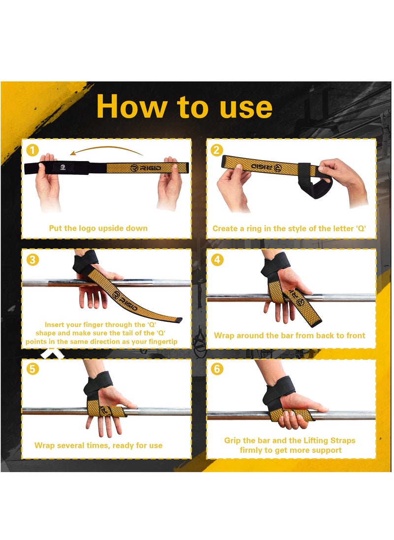 RIGID FITNESS - Lifting Straps for Gym, Padded Wrist Protection Straps, Anti-Slip Neoprene Straps, for CrossFit Training, Hand Bar Straps, Bodybuilding Powerlifting, Fitness Exercise Grips - Image 1