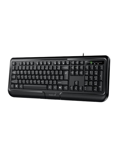 KB-118 Multimedia Office Keyboard - Comfort Full-Sized Elegant Wired Classic USB Keyboard - Laser printing keycaps - 12 multimedia function keys - Spill-resistant design - Low-profile keycap | Black ( ENG Key )