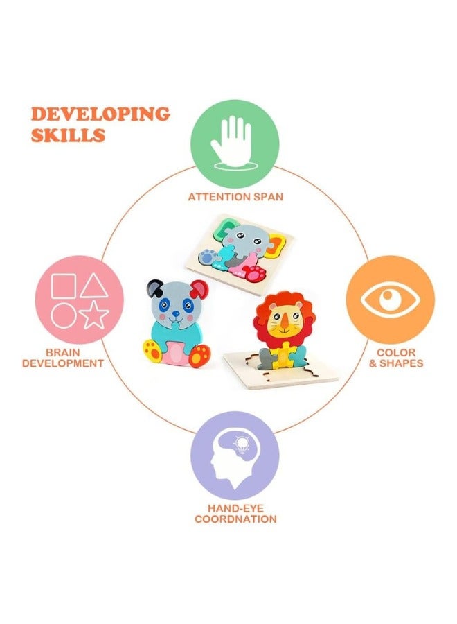 زيد ألغاز الصور المقطوعة الخشبية للحيوانات للأطفال الصغار - مجموعة ألغاز ثلاثية الأبعاد من 12 قطعة، ألعاب تعليمية للأطفال والرضع، هدية للنمو المبكر - Image 5