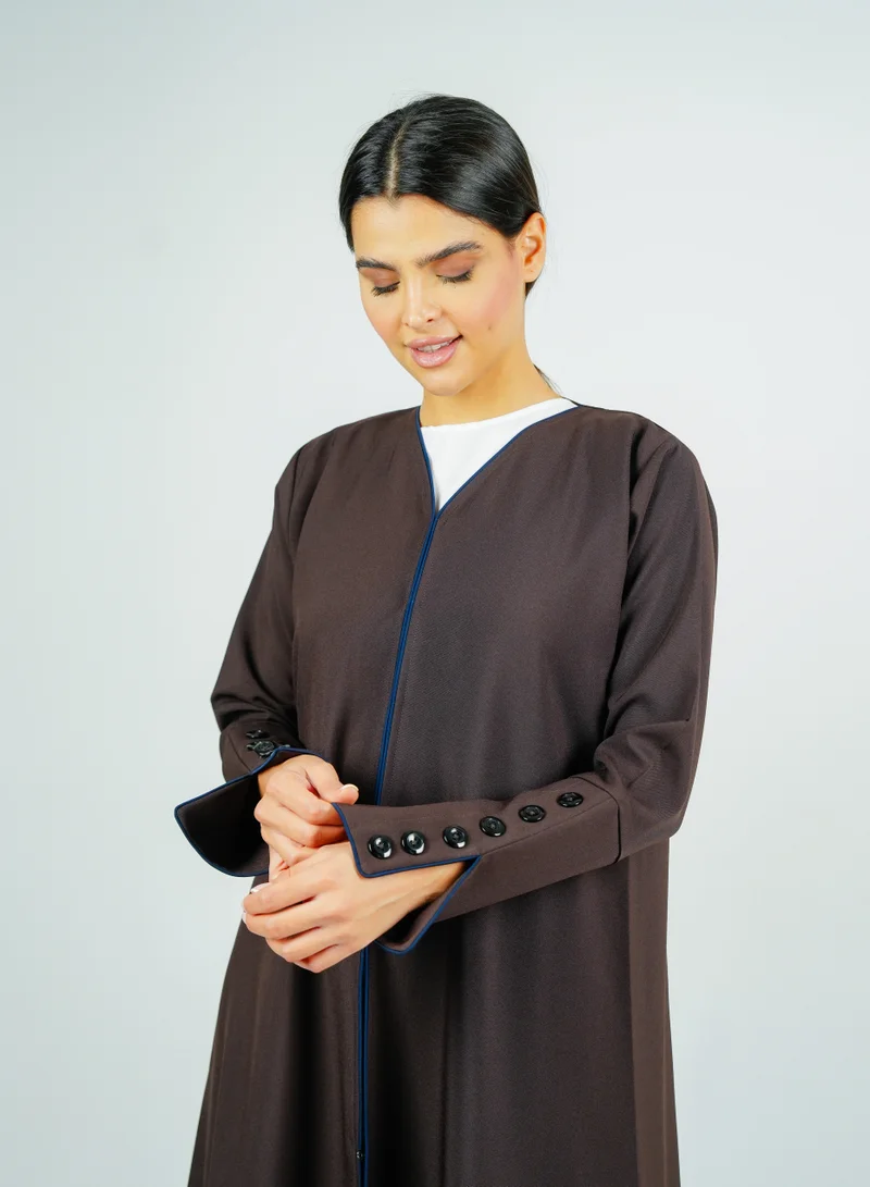Rosette Abaya Stylish Brown abaya with sleeves button style + Matching shella