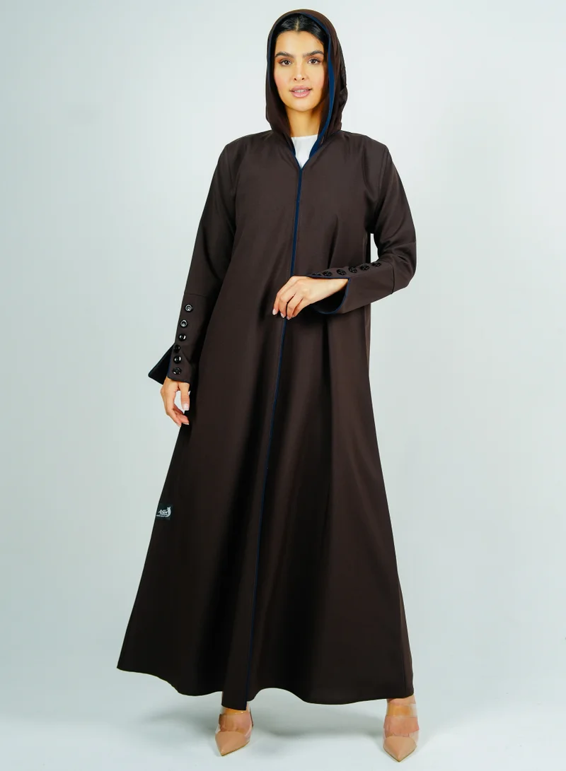 Rosette Abaya  Stylish Brown abaya with sleeves button style + Matching shella for Women | Best Price UAE