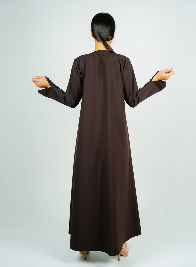 Rosette Abaya  Stylish Brown abaya with sleeves button style + Matching shella for Women | Best Price UAE