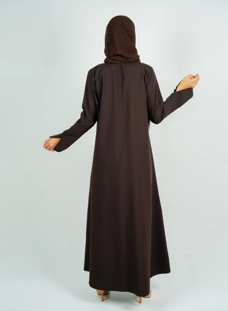 Rosette Abaya  Stylish Brown abaya with sleeves button style + Matching shella for Women | Best Price UAE