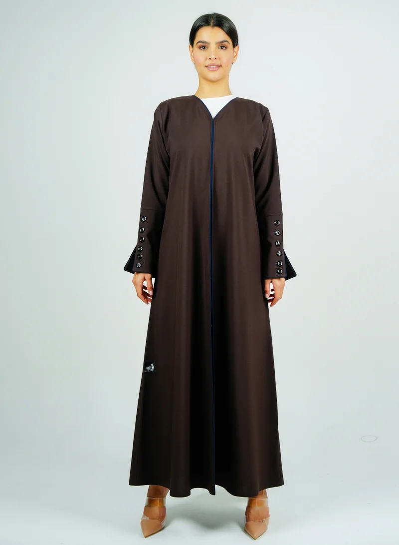 Rosette Abaya  Stylish Brown abaya with sleeves button style + Matching shella for Women | Best Price UAE