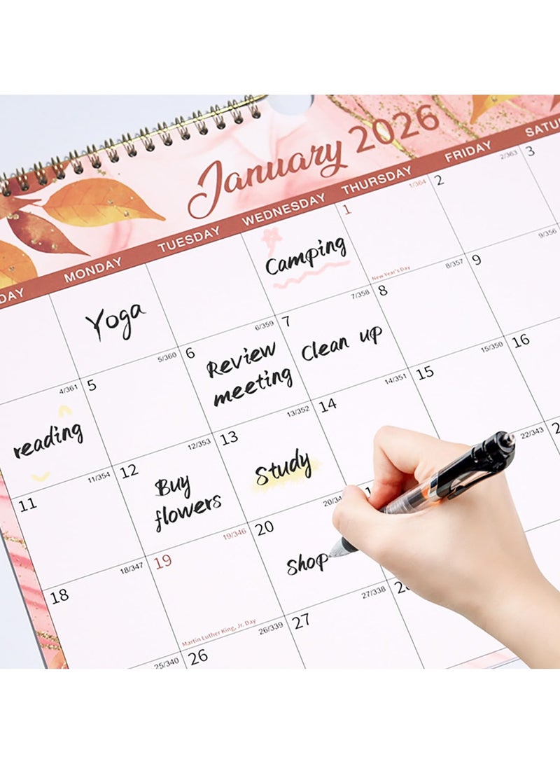 كيلا تقويم إنجليزي، تقويم حائطي، موضوع الزهور، هيكل ملفوف، مخطط لمدة 12 شهرًا، مريح وعملي، واضح وسهل القراءة، مناسب لتزيين الحائط في المنزل، سطح المكتب (وردي) - Image 3