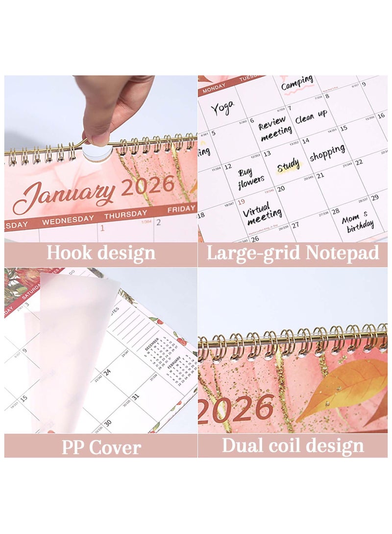 كيلا تقويم إنجليزي، تقويم حائطي، موضوع الزهور، هيكل ملفوف، مخطط لمدة 12 شهرًا، مريح وعملي، واضح وسهل القراءة، مناسب لتزيين الحائط في المنزل، سطح المكتب (وردي) - Image 5