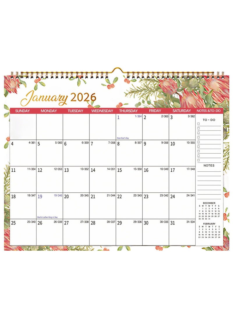 كيلا تقويم إنجليزي، تقويم حائطي، موضوع الزهور، هيكل ملفوف، مخطط لمدة 12 شهرًا، مريح وعملي، واضح وسهل القراءة، مناسب لتزيين الحائط في المنزل، سطح المكتب (وردي) - Image 1