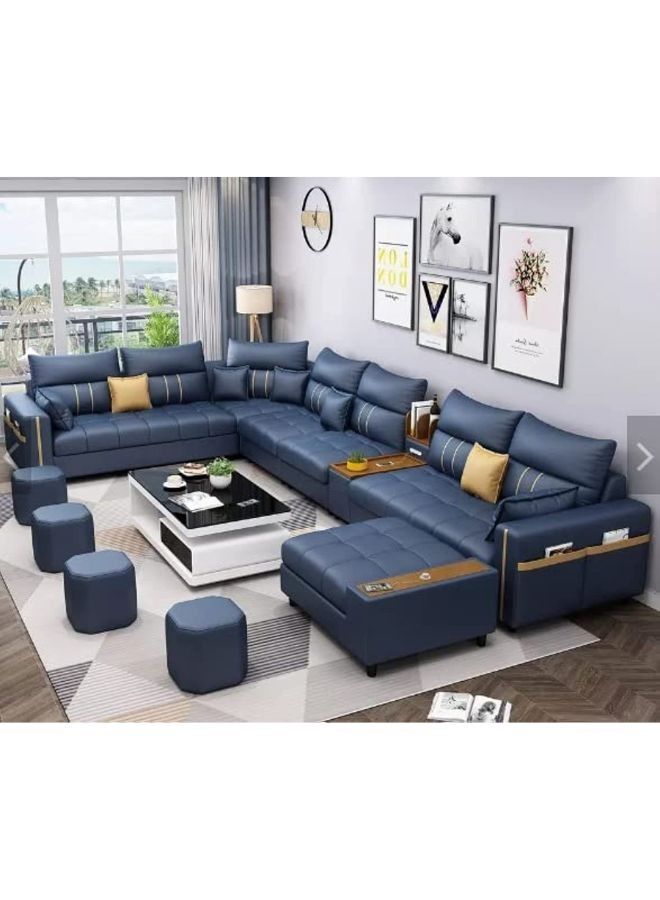 Karnak Sectional Sofa, Solid Wood Sofa for Living Room Furniture Modern Corner Faux Leather Upholstered Sofa Set Color (Dark Blue) - Image 1