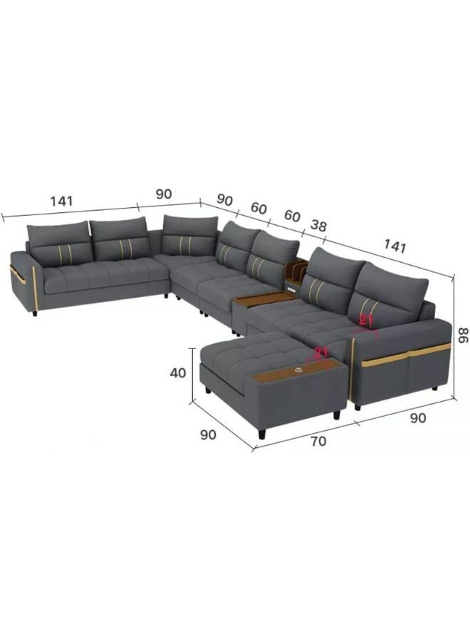 Karnak Sectional Sofa, Solid Wood Sofa for Living Room Furniture Modern Corner Faux Leather Upholstered Sofa Set Color (Dark Blue) - Image 2
