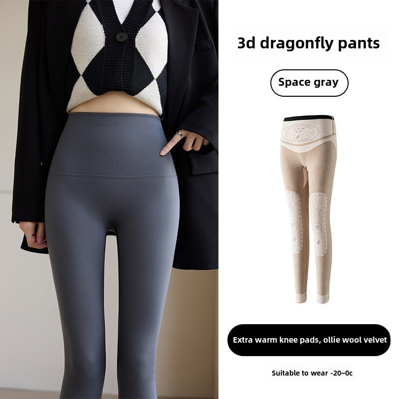 Fleece-Lined High Waist Yoga Pants for Women [5.0 special warm knee pads] space gray