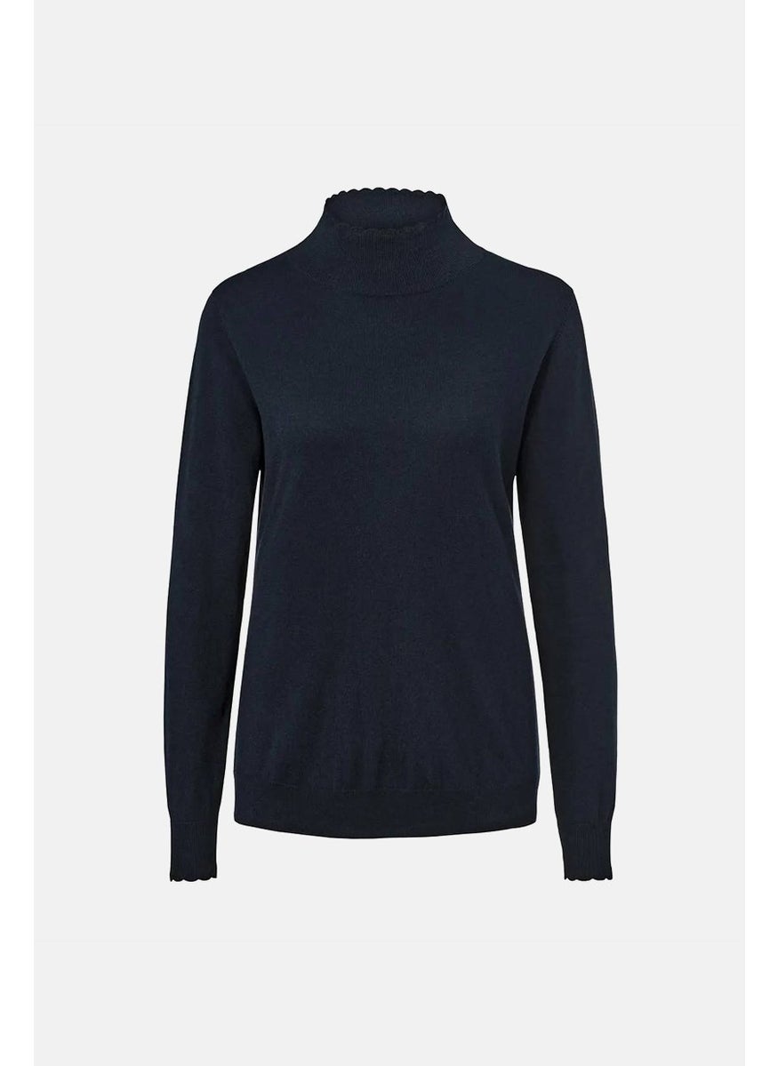Tchibo Women High Neck Textured Sweater, Navy  - Image 2