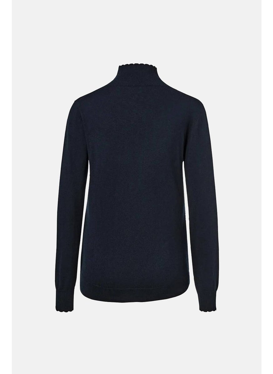 Tchibo Women High Neck Textured Sweater, Navy  - Image 3