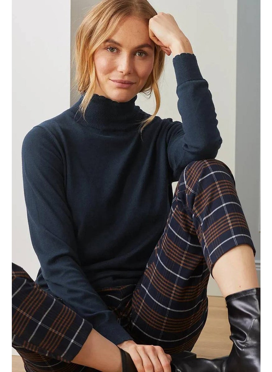 Tchibo Women High Neck Textured Sweater, Navy  - Image 1