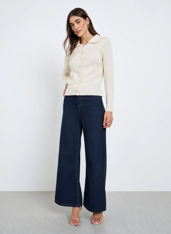 Styli Styli Textured Ribbed Buttoned Top