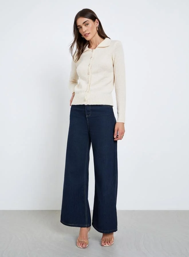 Styli Styli Textured Ribbed Buttoned Top