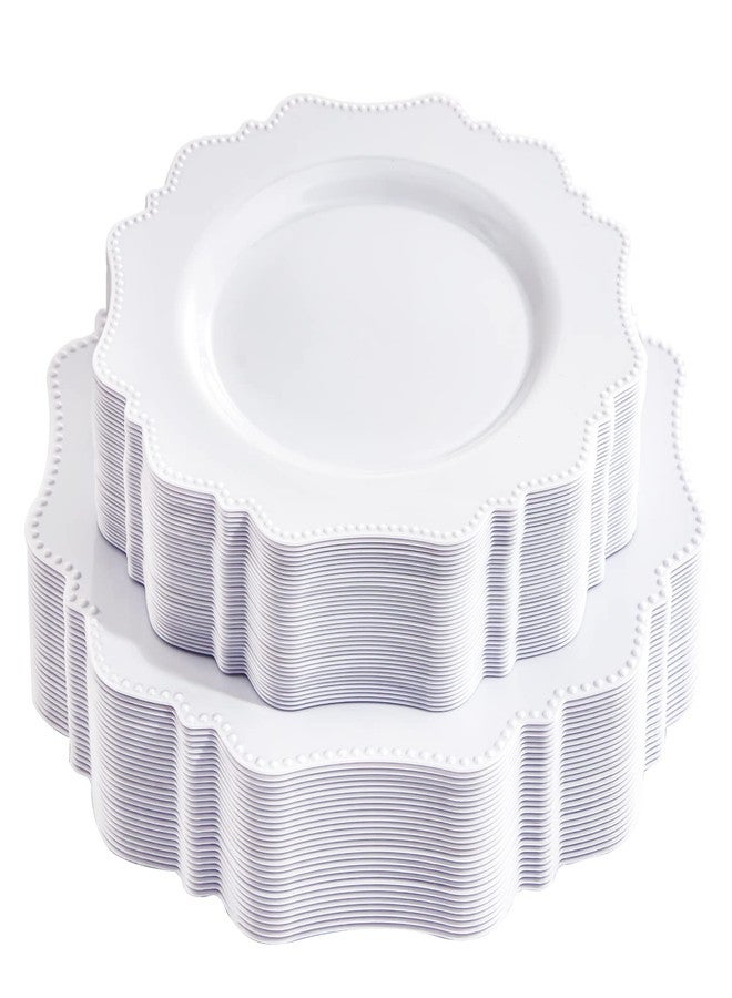 COLOSUS 60PCS White Plastic Plates for 30 guests-Heavy Duty Disposable Plates for Party,Fancy Party Plate Include 30 PCS 10.5" Dinner Plates & 30PCS 8.25" Dessert-Platos for Birthday/Wedding - Image 1