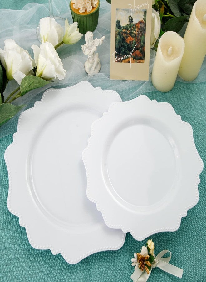 COLOSUS 60PCS White Plastic Plates for 30 guests-Heavy Duty Disposable Plates for Party,Fancy Party Plate Include 30 PCS 10.5" Dinner Plates & 30PCS 8.25" Dessert-Platos for Birthday/Wedding - Image 4