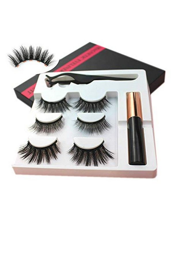 Vinayakart False Magnetic Eyelashes Artificial Hair 3 Pair False Magentic Eyelashes Free Size Eyeliner Fluid Special Tool Black  - Image 3