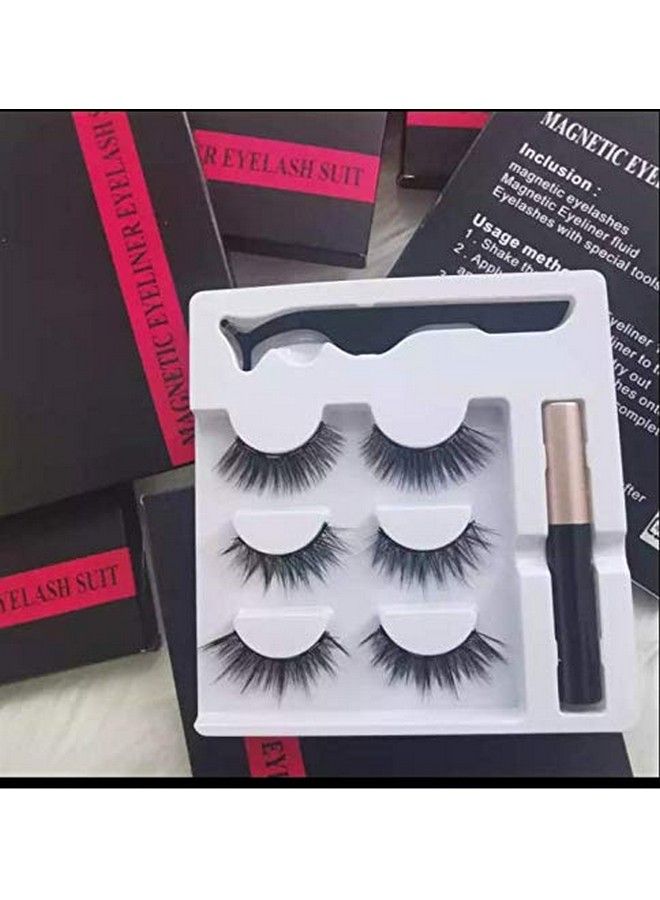 Vinayakart False Magnetic Eyelashes Artificial Hair 3 Pair False Magentic Eyelashes Free Size Eyeliner Fluid Special Tool Black  - Image 5