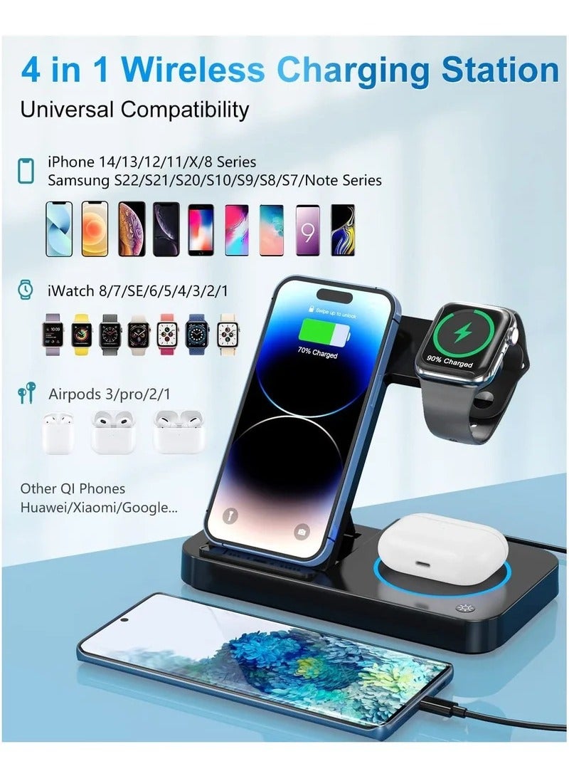 Wireless Charger,4 in 1 Wireless Charging Station,15W Fast Wireless Charging Stand for Phones iWatch Series  - Image 3