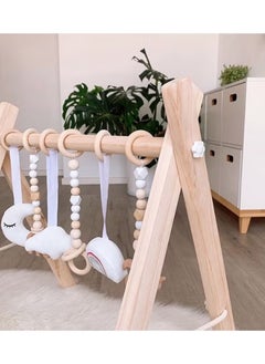 PURADAY Baby Play Gym Wooden Baby Gym with 6 Infant Activity Toys Foldable Frame Hanging Bar Toddler Activity Center with Pull Ring Wood Gyms for Newborn Gift Girl  Boy Shower Gift Easy to Assemble  - Image 5