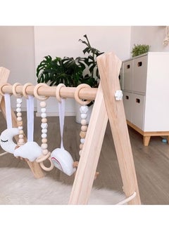 PURADAY Baby Play Gym Wooden Baby Gym with 6 Infant Activity Toys Foldable Frame Hanging Bar Toddler Activity Center with Pull Ring Wood Gyms for Newborn Gift Girl  Boy Shower Gift Easy to Assemble  - Image 3
