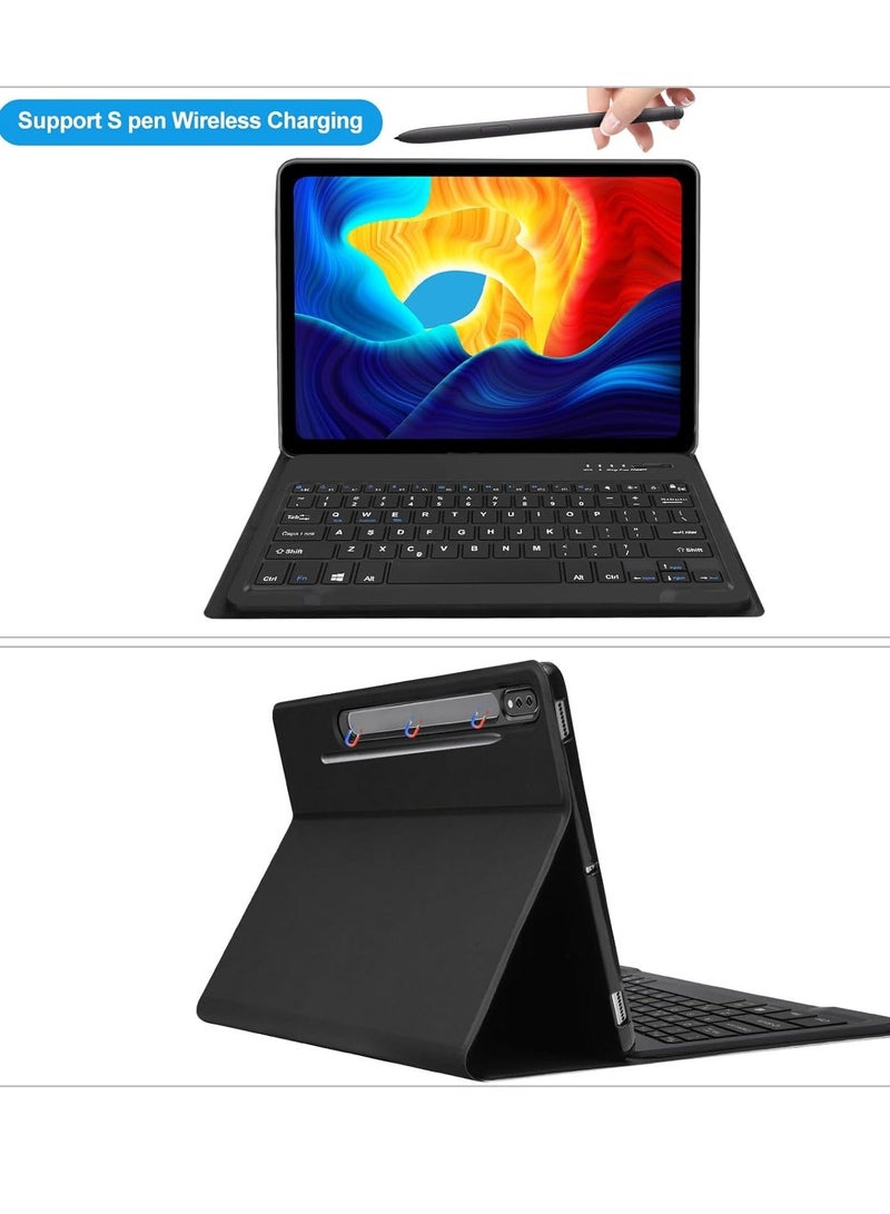 MUNTAQI Samsung Galaxy Tab S8 Plus/S7 FE/S7 Plus 12.4” Keyboard Case – Magnetic Detachable Bluetooth Keyboard, Protective Stand Cover with S Pen Charging Support, Slim & Durable Design for Galaxy Tab S8+ (2022), S7 FE (2021), S7+ (2020) – Black - Image 3