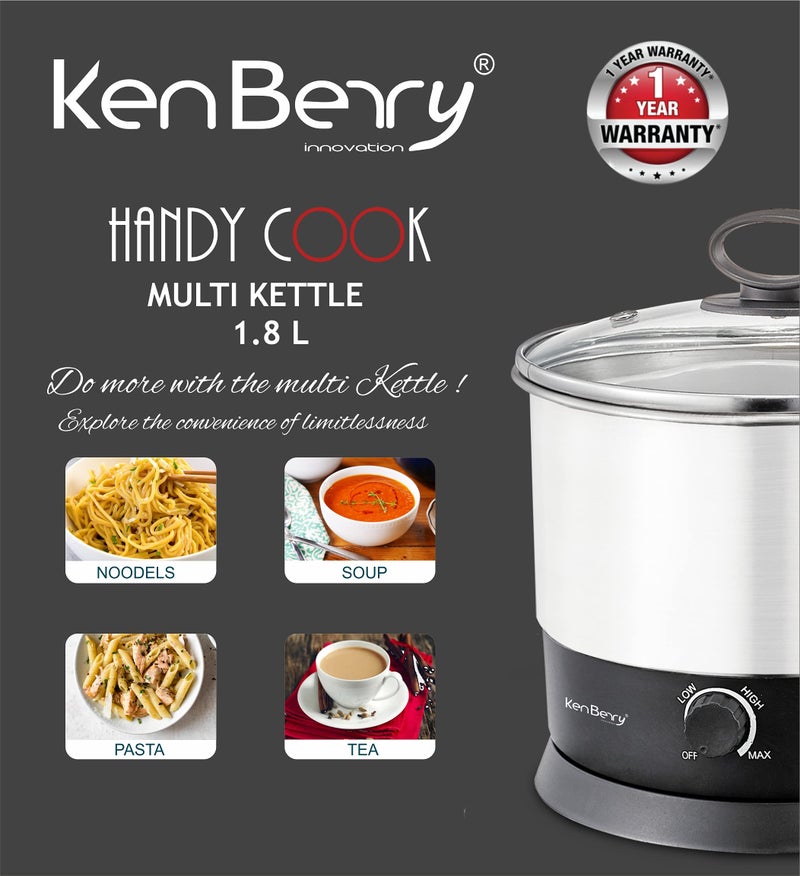 KenBerry Stainless Steel 600 Watts Handy Cook 1.8 L Multi Electric Kettle,Silver, 1.8 liter - Image 5