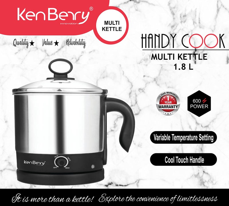KenBerry Stainless Steel 600 Watts Handy Cook 1.8 L Multi Electric Kettle,Silver, 1.8 liter - Image 4