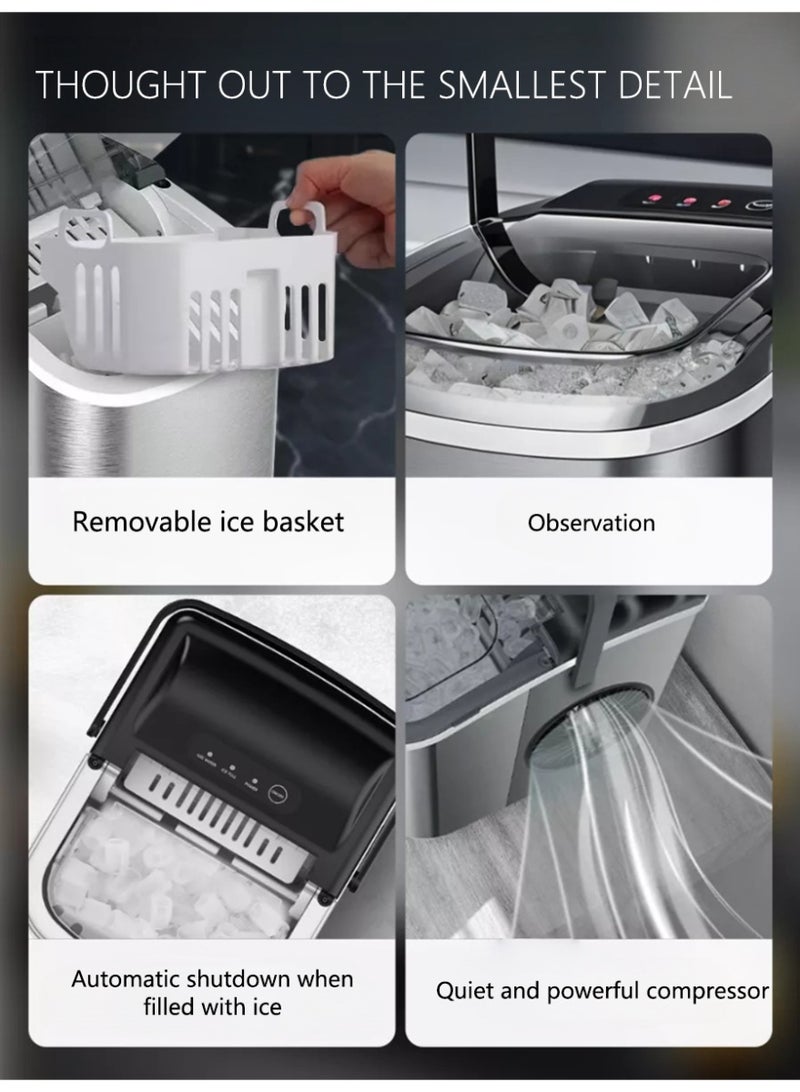 Valshar Ice Maker Countertop with Handle, Self-Cleaning Ice Maker with Scoop and Basket, 9 Cubes in 7-9 Mins, 12Kg/24H, 1.2L Water Tank, 0.6L Ice Basket Capacity, 95W, Portable Small Ice Machine for Home kitchen Office Party, Silver - Image 5