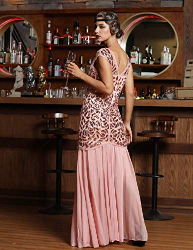 PrettyGuide Women 's 1920s Art Deco Sequin Gatsby Formal Evening Prom Dress L Pink - Image 5